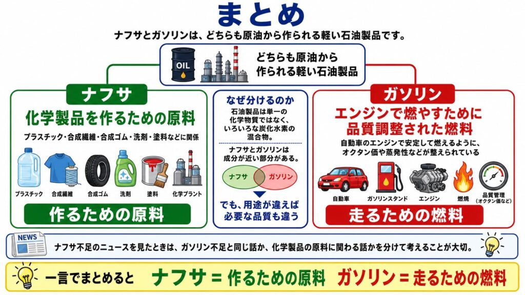 ナフサ ガソリン 違い まとめ