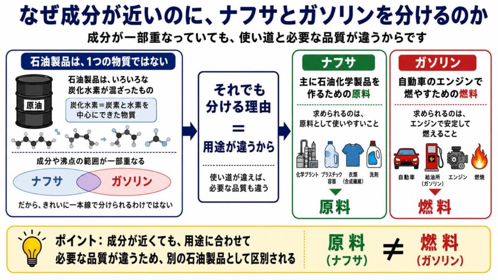 なぜ成分が近いのに、ナフサとガソリンを分けるのか